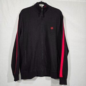 Vintage CHAPS 2001 Y2K BLACK Red Stripes Fleece Sportswear Track Jacket Men Sz L
